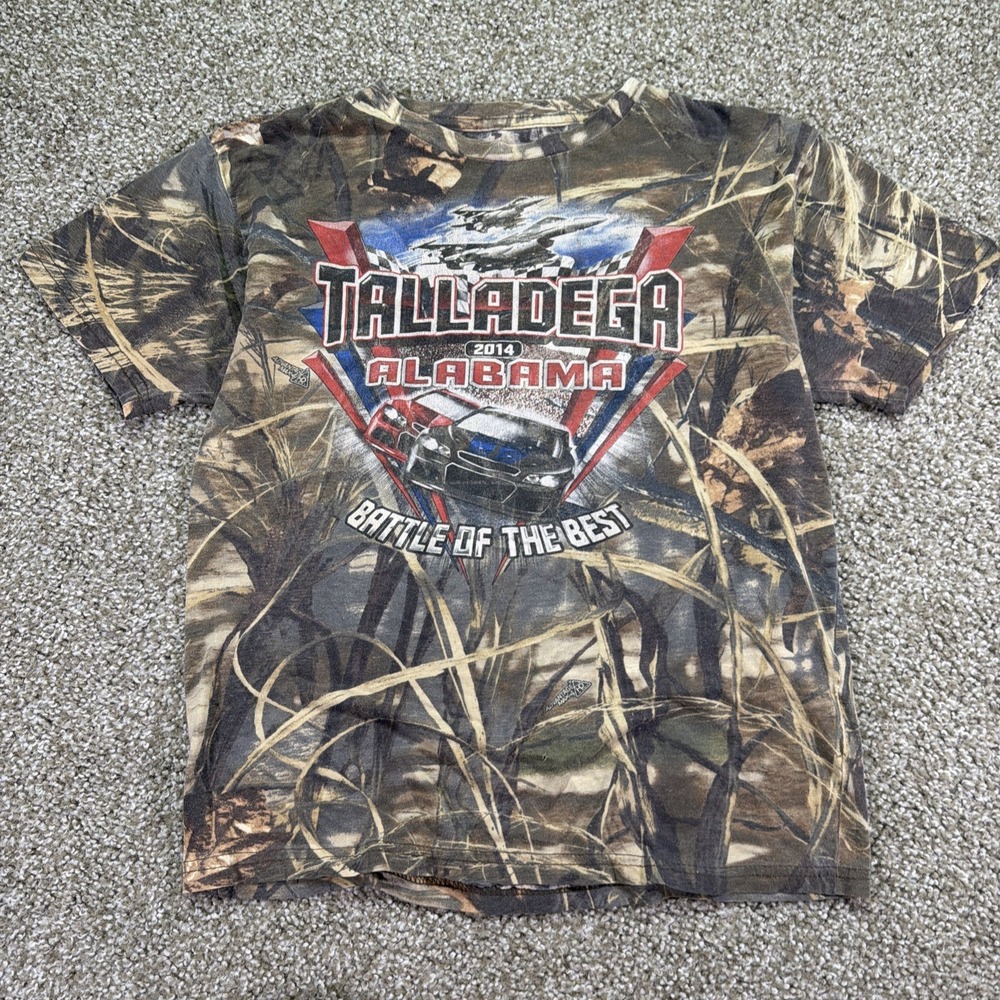 Camo Racing Tee Talladega Women's Small Essentials Faded Distressed Retro Style